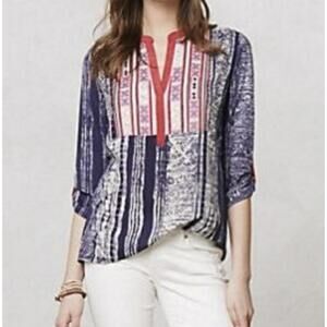 TINY by Anthropologie Red and Navy Neomia Embroidered Tunic - Size - Small